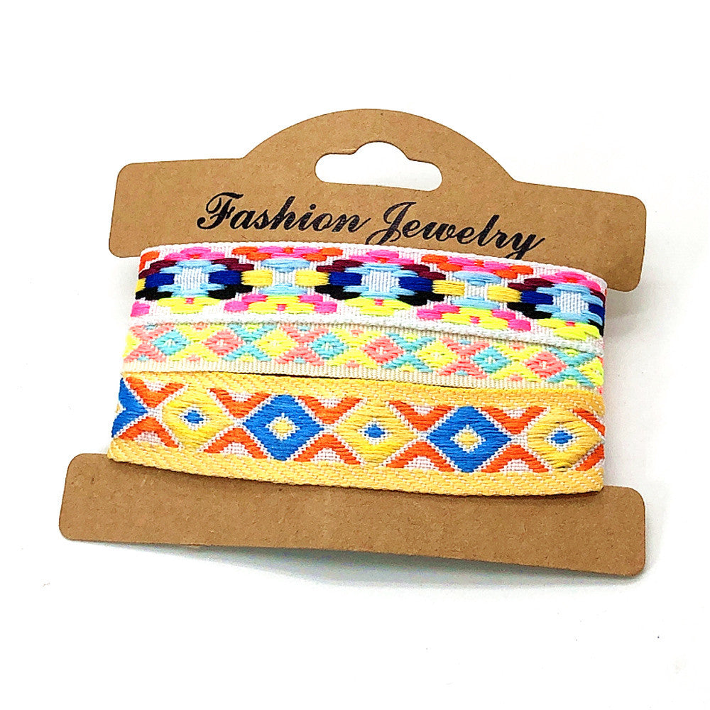 Wholesale 3 Pcs Set Hot Sale Retro Ethnic Bohemian Hand Rope Nepal Colorful Woven Bracelet Jewelry