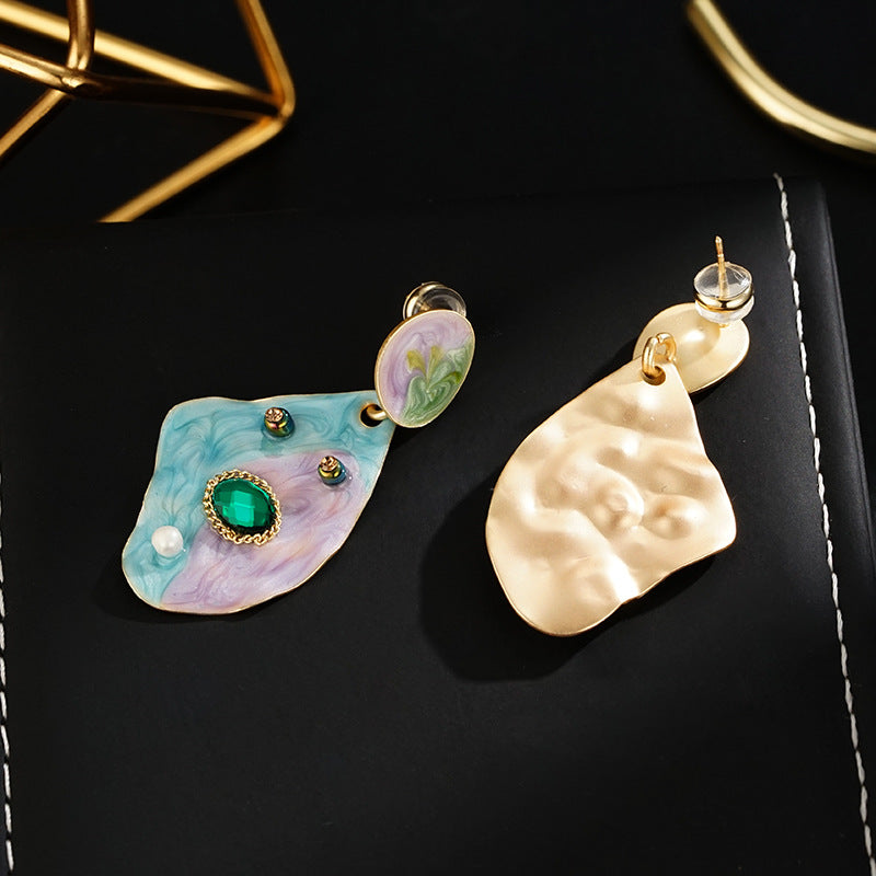 Wholesale Colorful oil painting style  S925 silver needle  exaggerated earrings