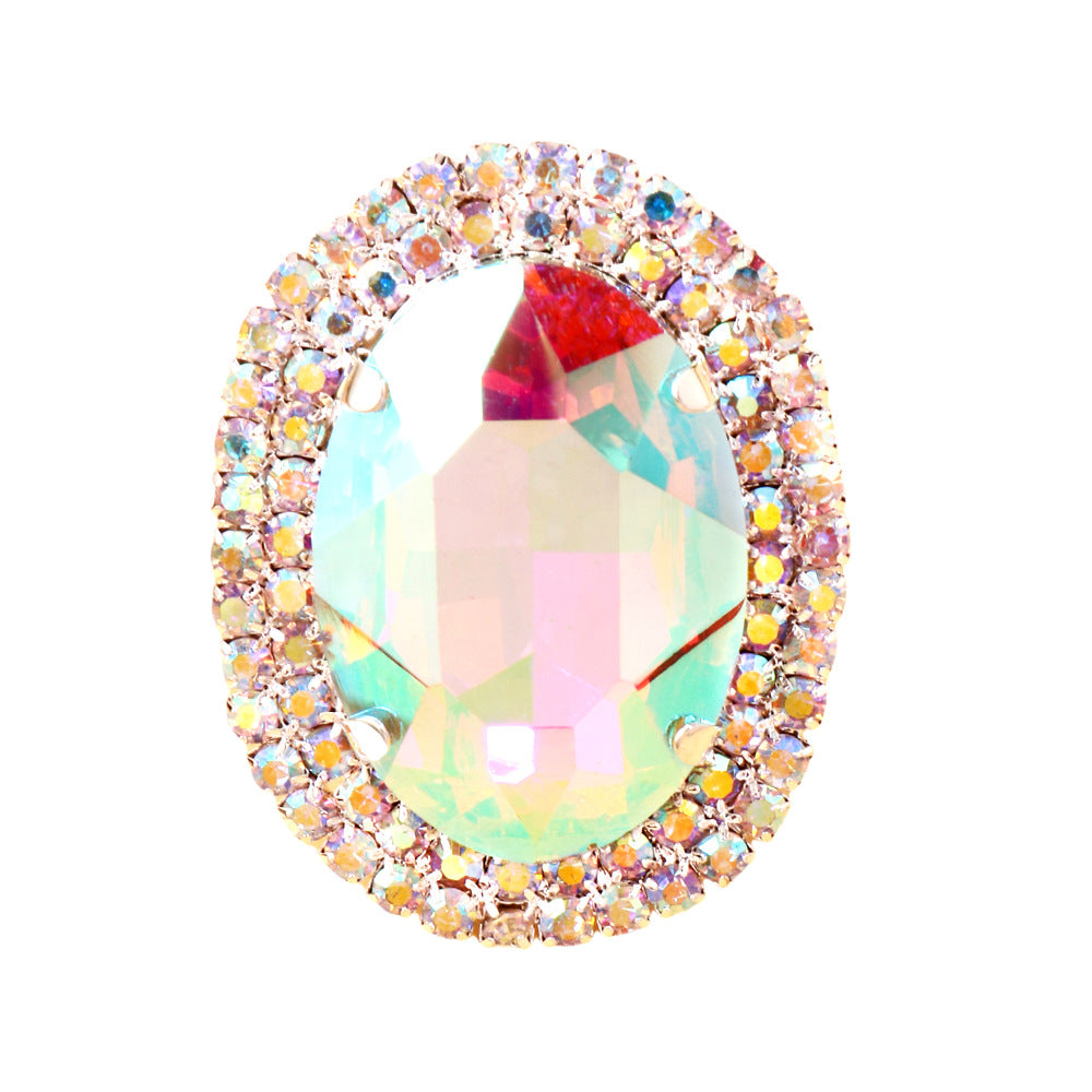Wholesale Oval ring simple open adjustable colorful rhinestone ring