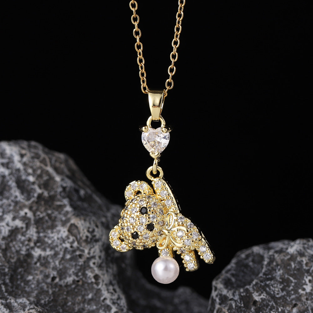 Wholesale Copper Zircon Electroplated Colorful Bear Pendant Necklaces ACC-NE-SY004