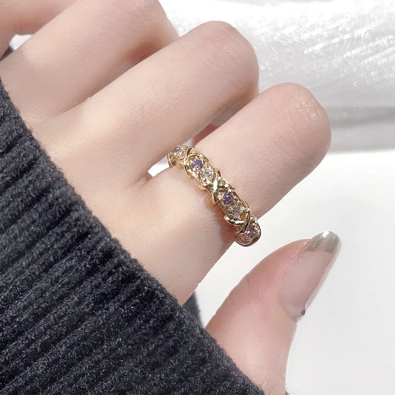 Wholesale Cross Full Diamond Zircon Open Ring Adjustable Rings ACC-RS-JiuHao009