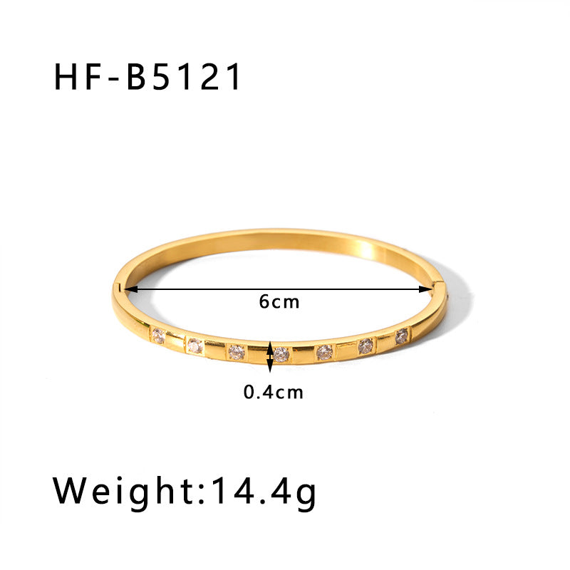 Wholesale Vintage Wide Edge Titanium Steel Inlaid with Zircon 18K Real Gold Stainless Steel Bracelet ACC-BT-Xiny010