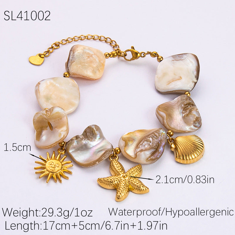 Wholesale 18k Gold Stainless Steel Shell Piece Ocean Pendant Necklaces Bracelet ACC-NE-YuHui010