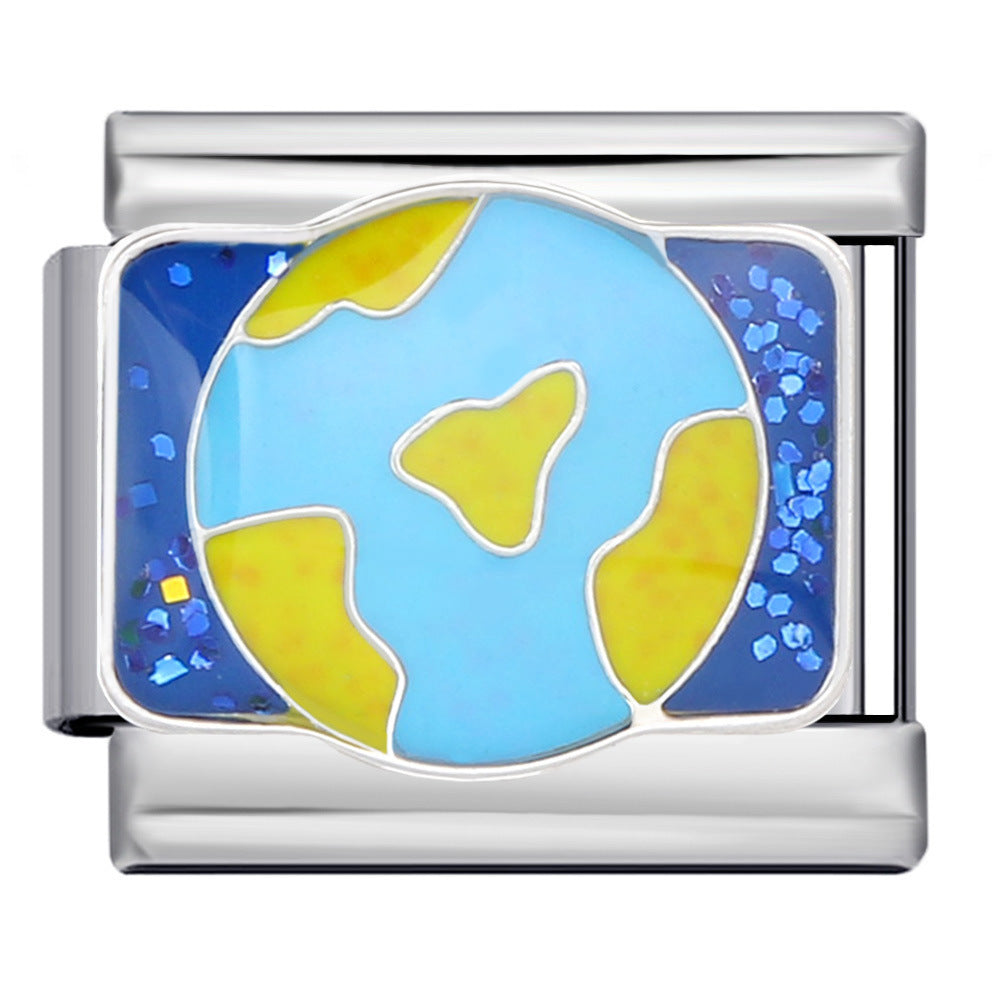 Wholesale 5pcs Italian Charm Bracelet 9mm DIY Splicing Space Planet Element Stainless Steel Composable Bracelet