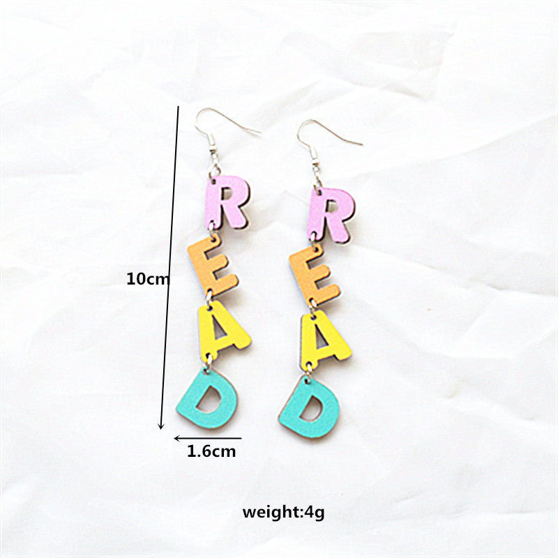 Wholesale  Teacher' s Day Earrings Creative Love Letter Books Wooden Long Teacher Gifts Sweet Earrings for Women