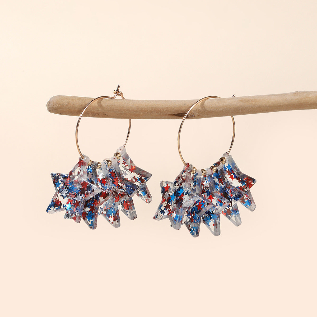 Wholesale  Acrylic Five-pointed Star US Independence Day  Earrings