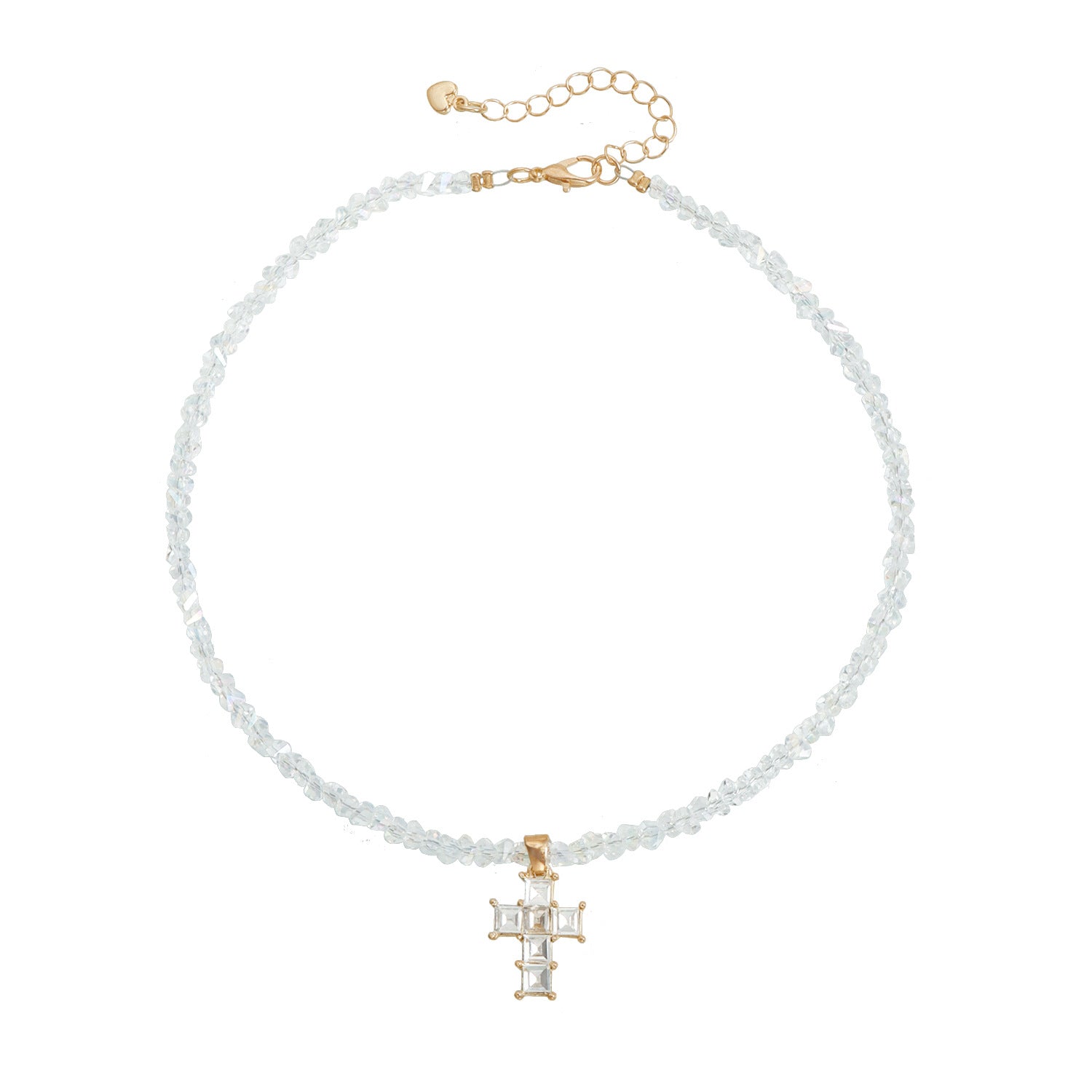 Wholesale Alloy Electroplated Triangle Crystal Inlaid Cross Necklace for Women Stylish Street Style Jewelry Accessory
