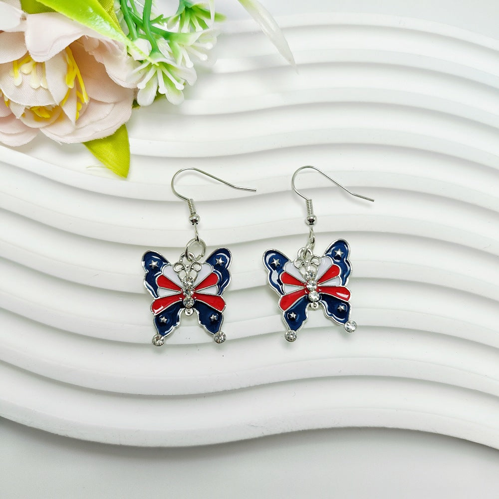 Wholesale American Independence Day USA Love Wings Zinc Alloy Earrings ACC-ES-Qiyu003