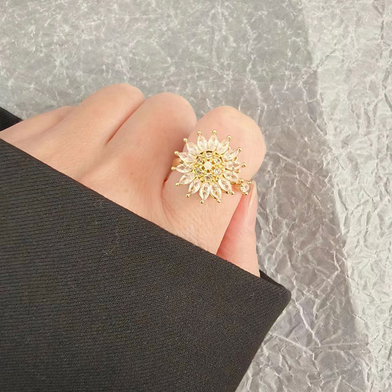 Wholesale Adjustable Geometric Sunflower Rotating Ring Fashion Jewelry Accessory