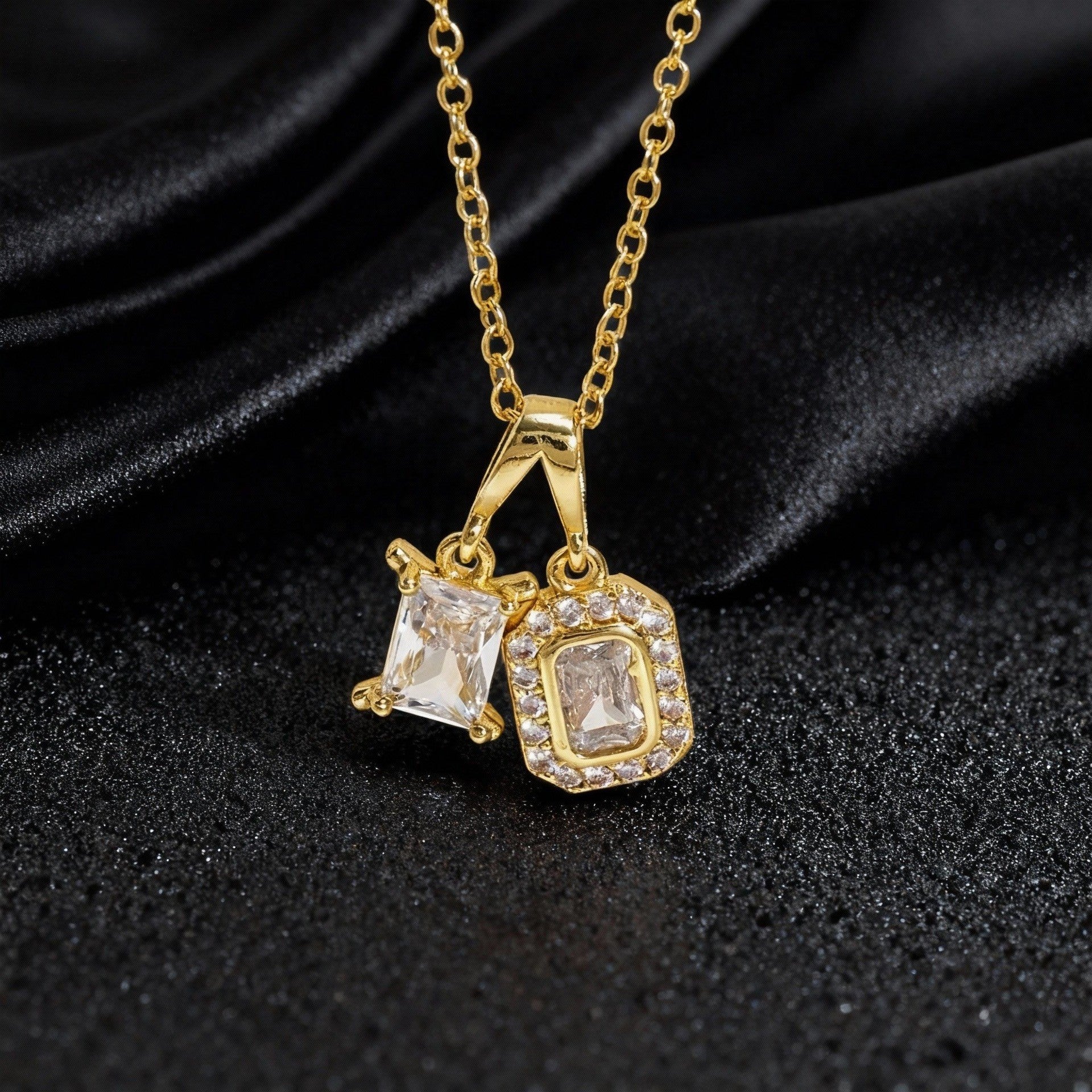 Wholesale Boutique Heart Flower Pendant Necklace Set Colorful Zircon Copper Jewelry Gift