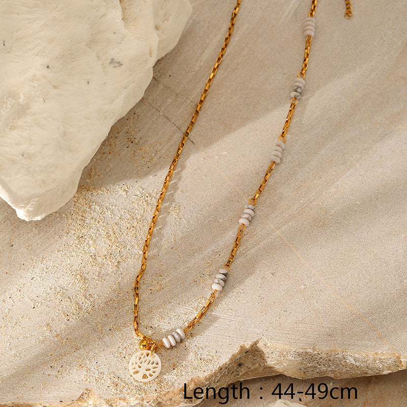 Wholesale Multi-Layered Colorful Natural Stone Titanium Steel Pendant Necklace