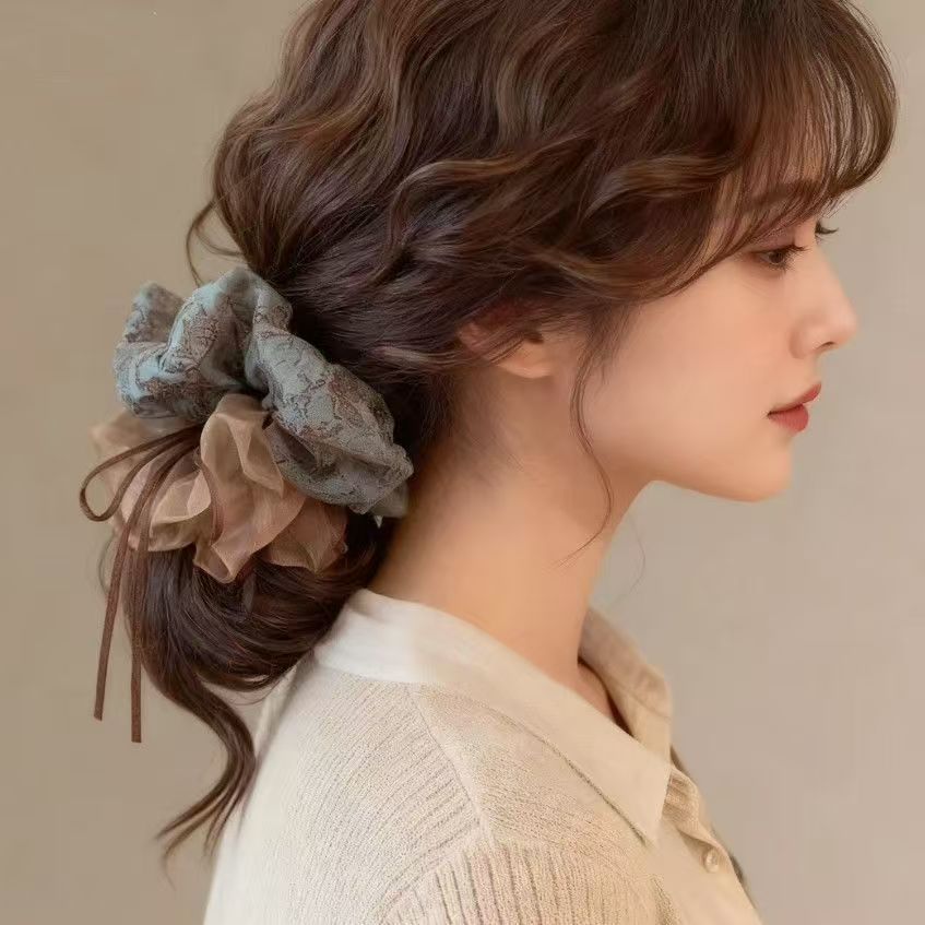 Wholesale Satin Fabric Floral Print Scrunchie Elastic Ponytail Holder Fashion Hair Accessory Boutique Resale