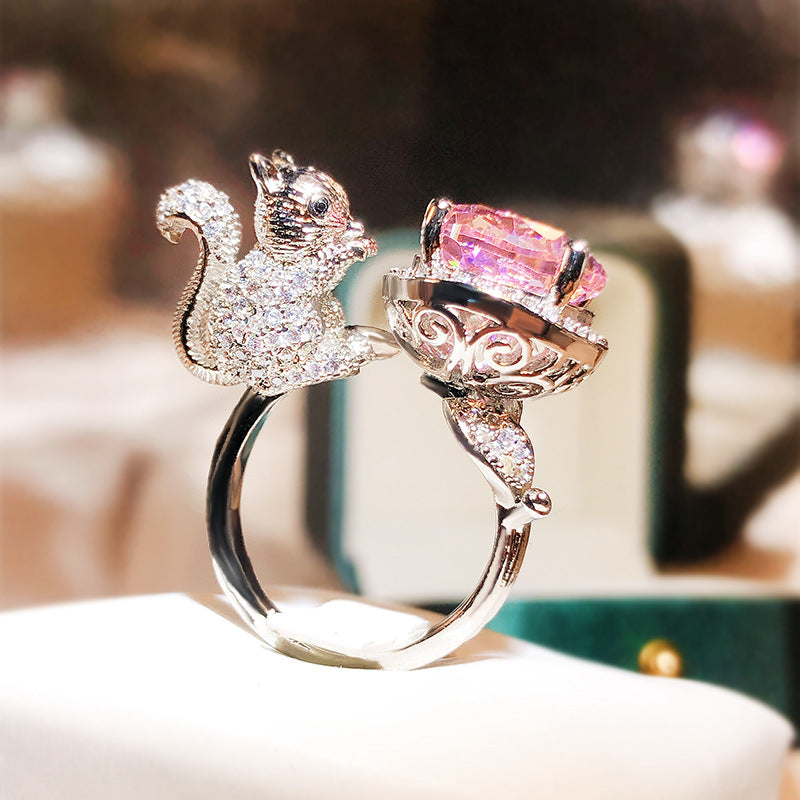 Wholesale Colored Gemstone Sugar Cube Gemstone Squirrel Ring ACC-RS-KYZC002