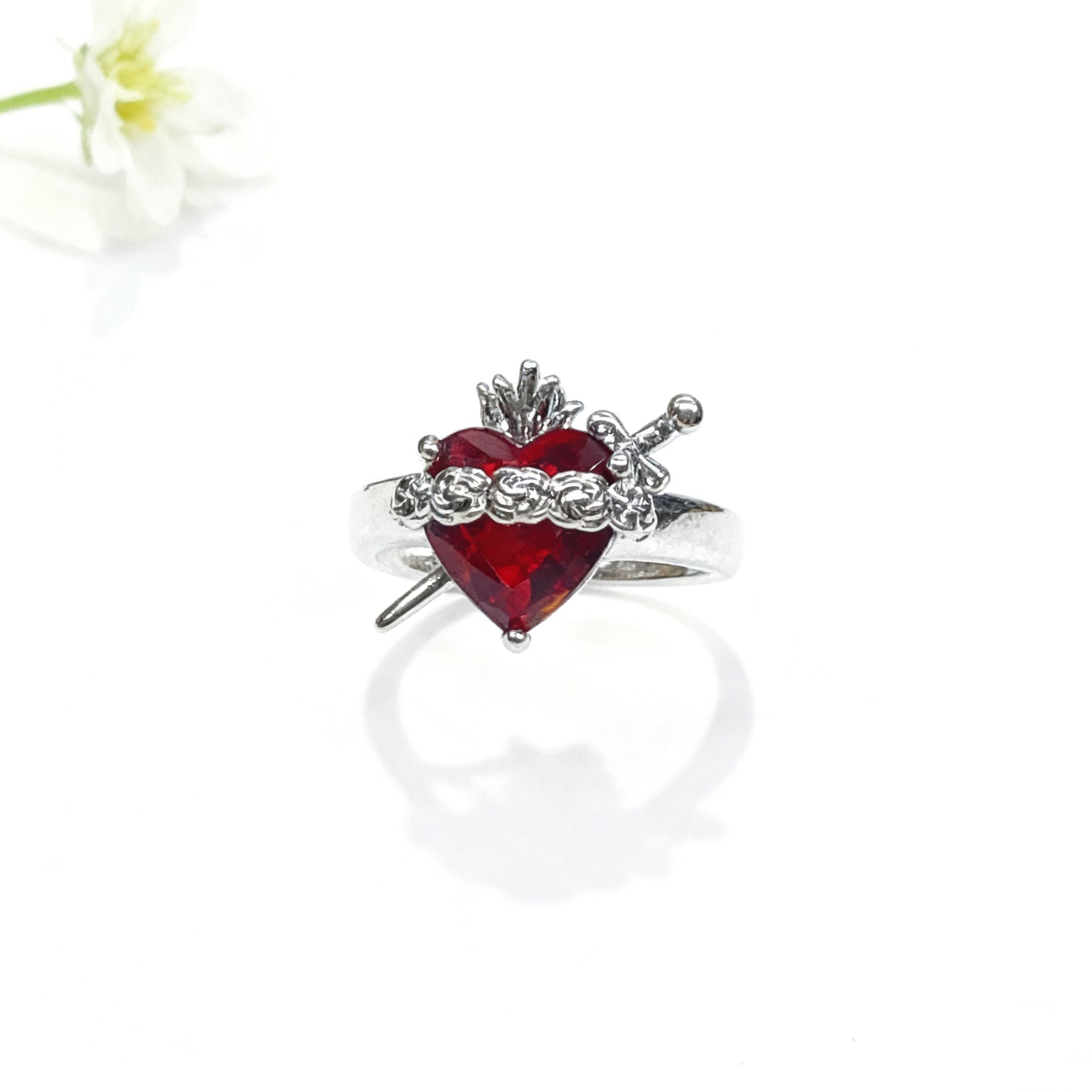 Wholesale Stylish Crown Heart Zircon Open Ring For Women Red Copper Fashion Jewelry Accessory For Everyday Wear And Boutique Resale