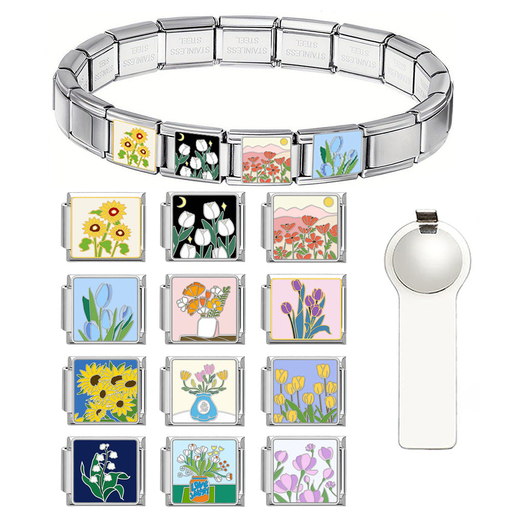 Wholesale Flower Module DIY Bracelet Set Italian Creative Design Stainless Steel Jewelry for Boutique Resale