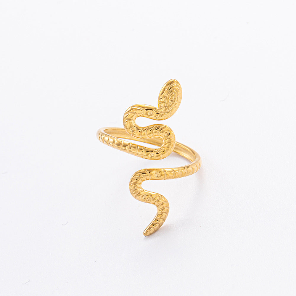 Wholesale Snake-shaped Stainless Steel Electroplated 18K Gold Movable Rings ACC-RS-YuHui004