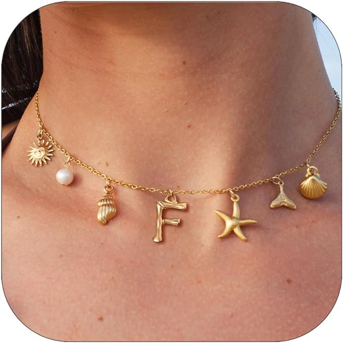 Wholesale Gold Letter Necklace Summer Bohemian Beach Shell 14k Starfish Clavicle Chain ACC-NE-ChunYang002