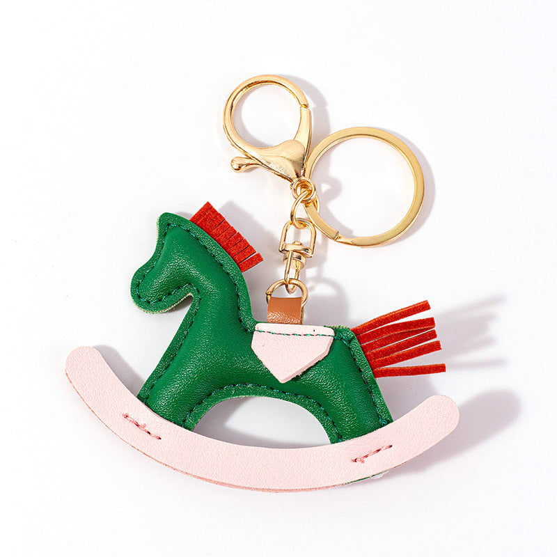 Wholesale Cute  Handmade Rocking Horse Leather Cotton Pendant Keychain