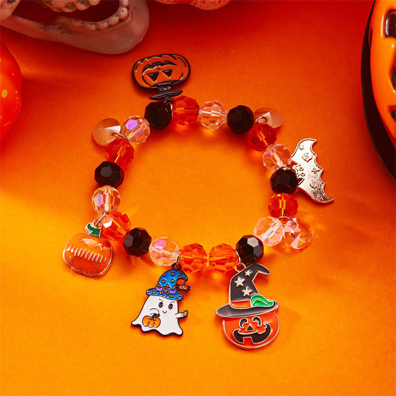 Wholesale Funny cartoon crystal bracelet pumpkin spider skull pendant beaded bracelet