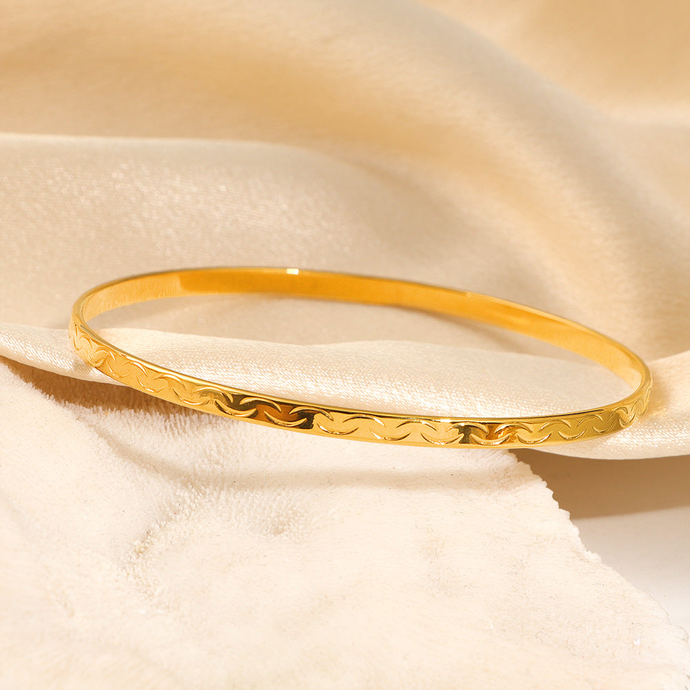 Wholesale Stylish Titanium Steel Slim Bangle with Patterned Smiley Face Design