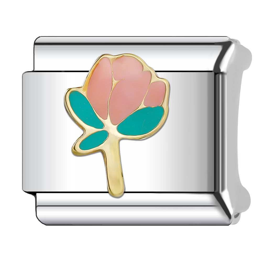 Wholesale Italian Charm Bracelet 9mm DIY Splicing Flower Series Stainless Steel Composable Bracelet