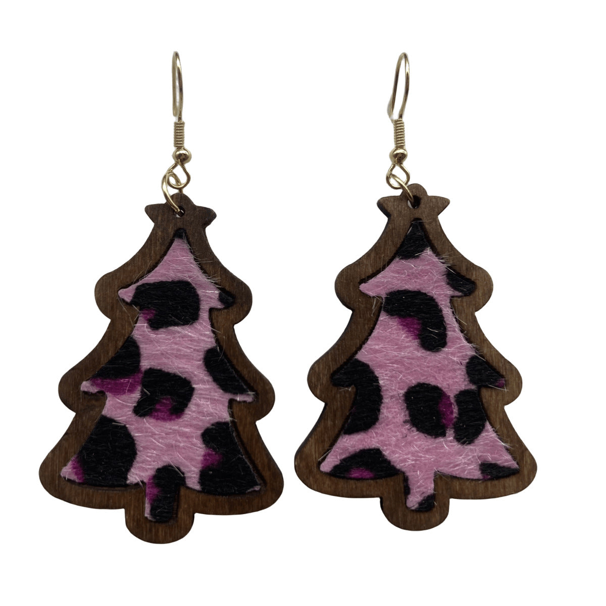 Wholesale Christmas Leopard Print Christmas Tree Pumpkin Long Earrings Wood Earrings ACC-ES-FX066