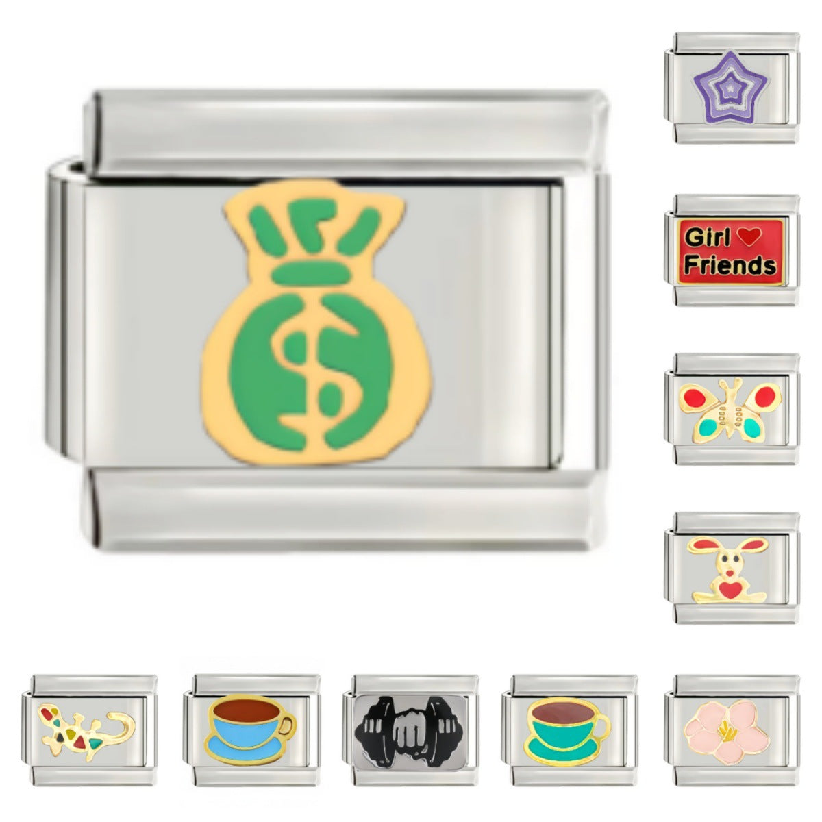 Wholesale Italian Charm Starter Bracelets DIY square Single Section Creative Stainless Steel Composable Bracelet
