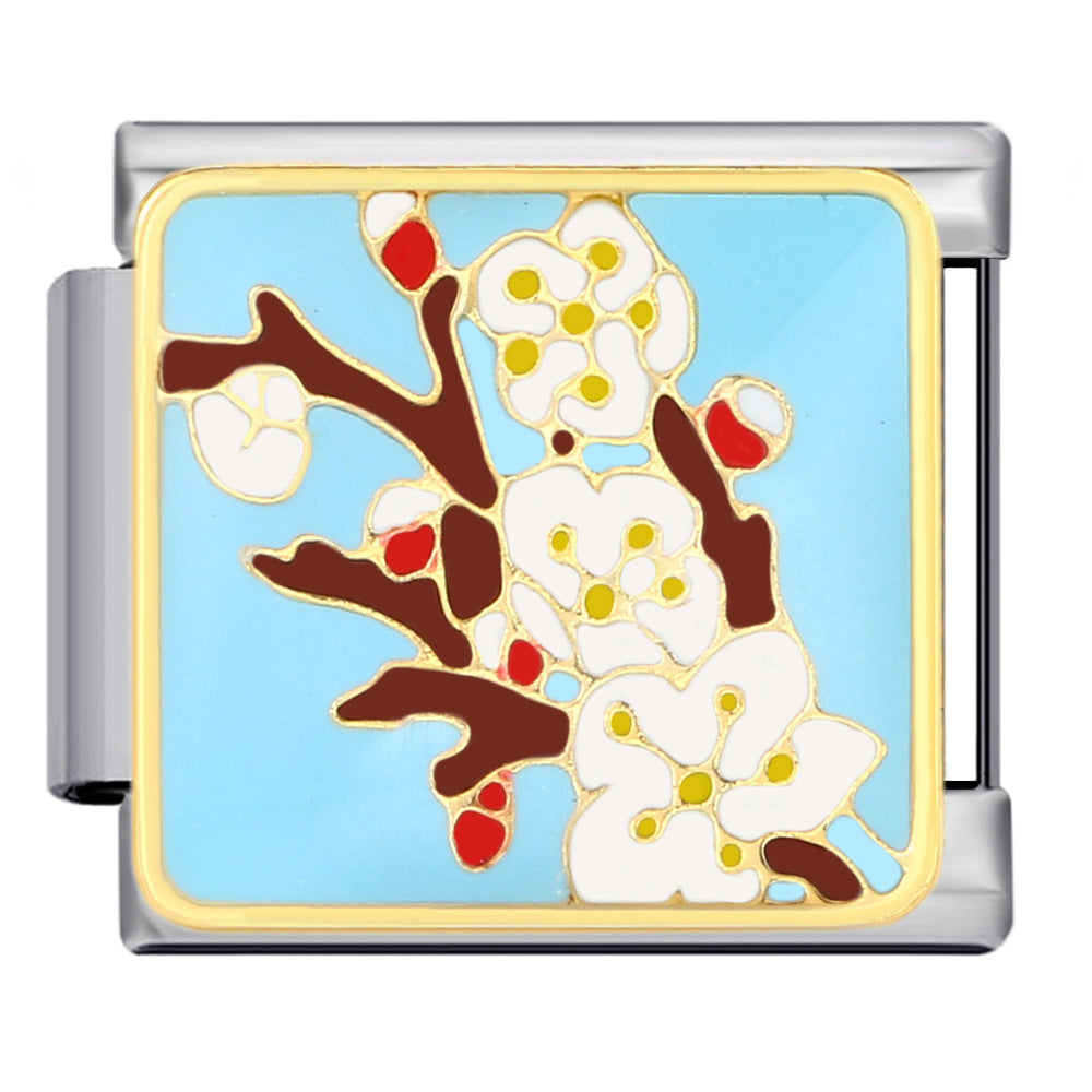 Wholesale Italian Module Bracelet Stainless Steel Welding Gold Plated Oil Drop DIY Charms