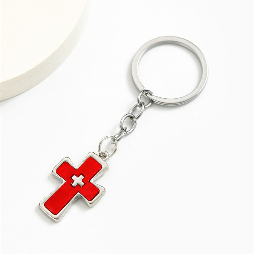 Wholesale Jesus alloy double cross keychain
