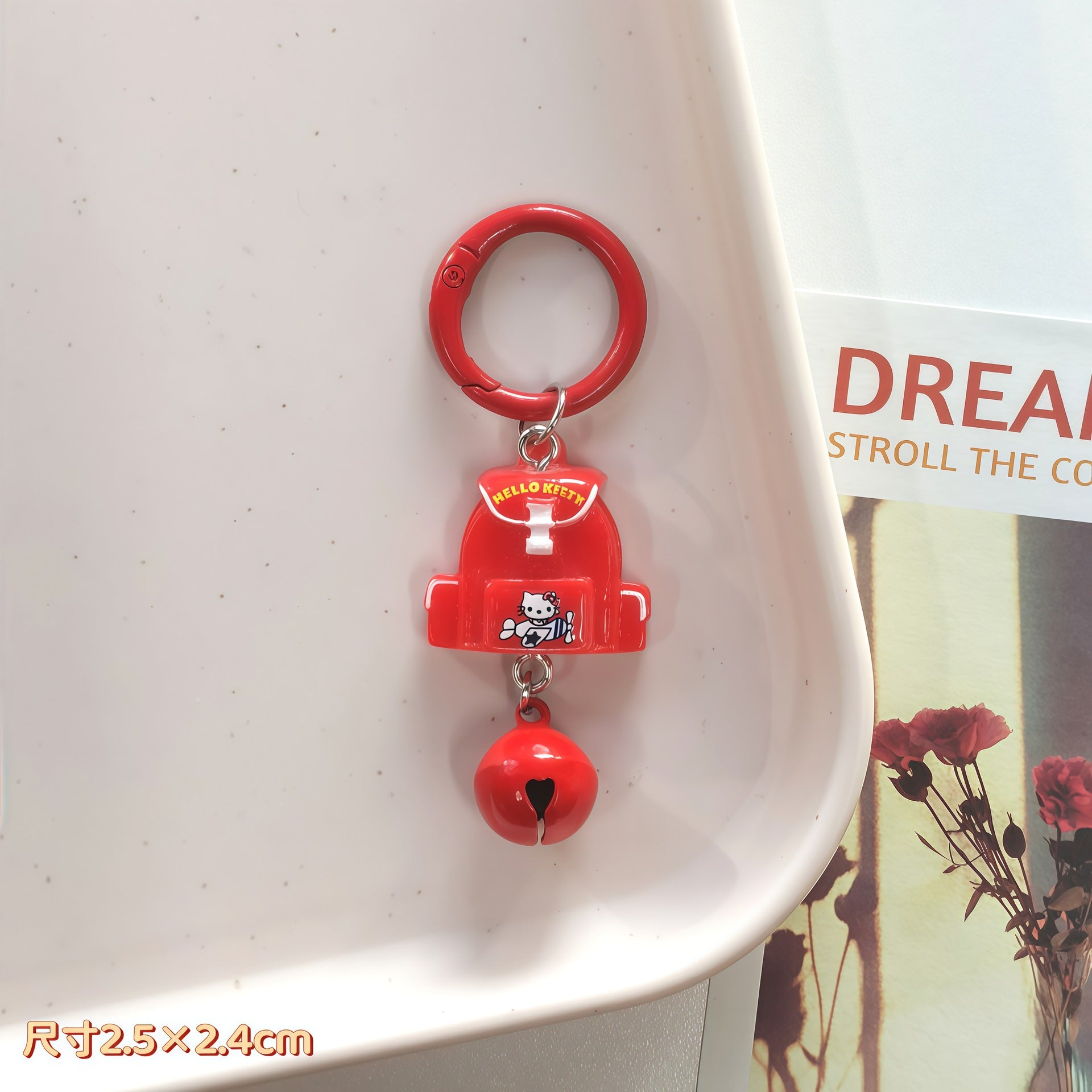 Wholesale Plastic Resin Cute Cartoon Cat Bell Keychain Bag Pendant Fashion Accessory for Girls