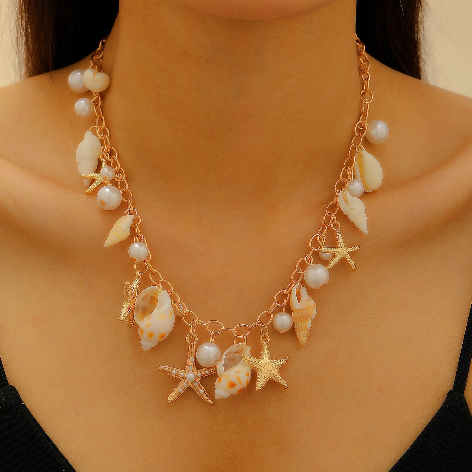 Wholesale Bohemian Summer Beach Shell Necklace And Bracelet Set Faux Pearl Starfish Conch Women S Fashion Jewelry Accessory