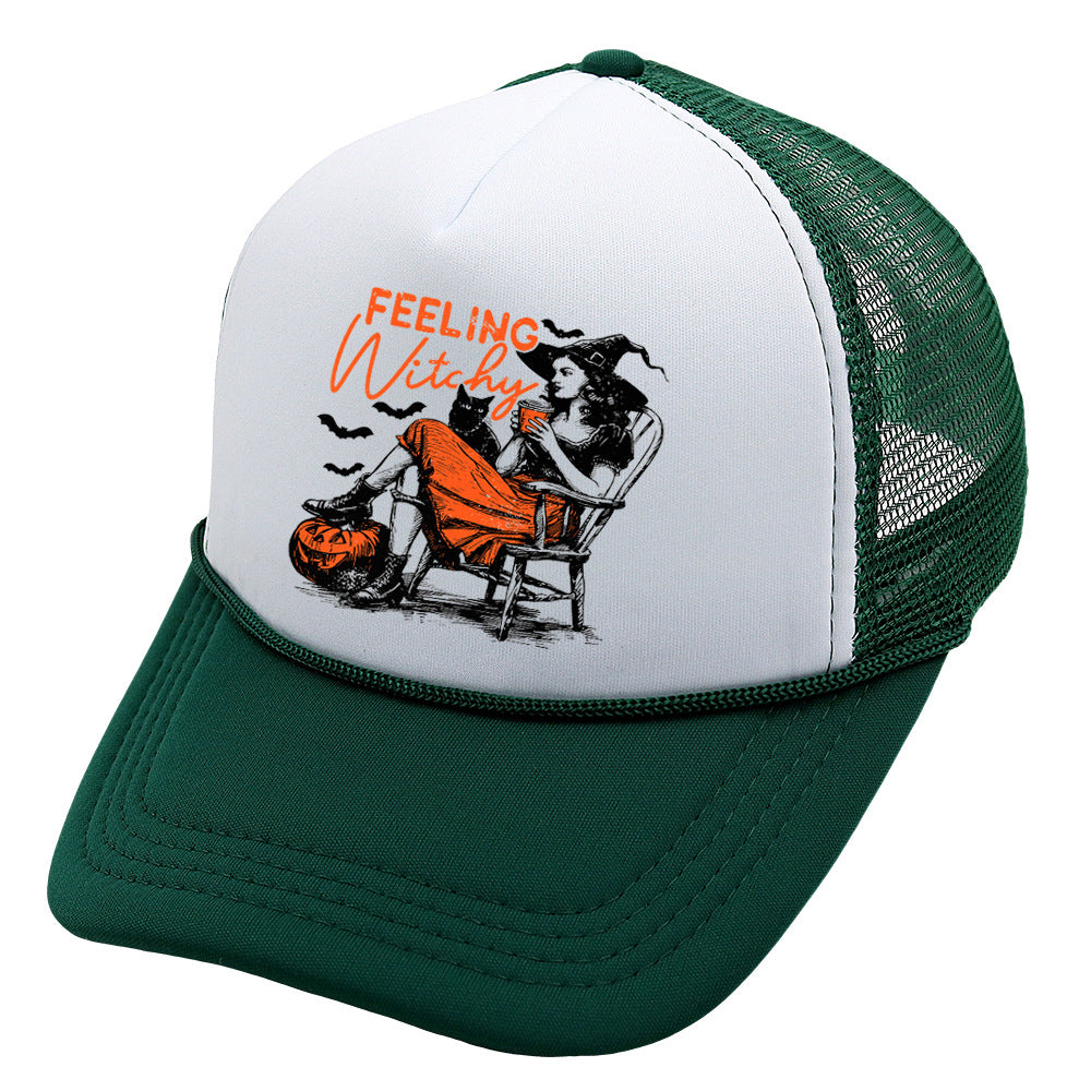 Wholesale Trucker Hat Halloween Pumpkin Witch Baseball Cap Printed Mesh Cap ACC-HT-HaiPu014