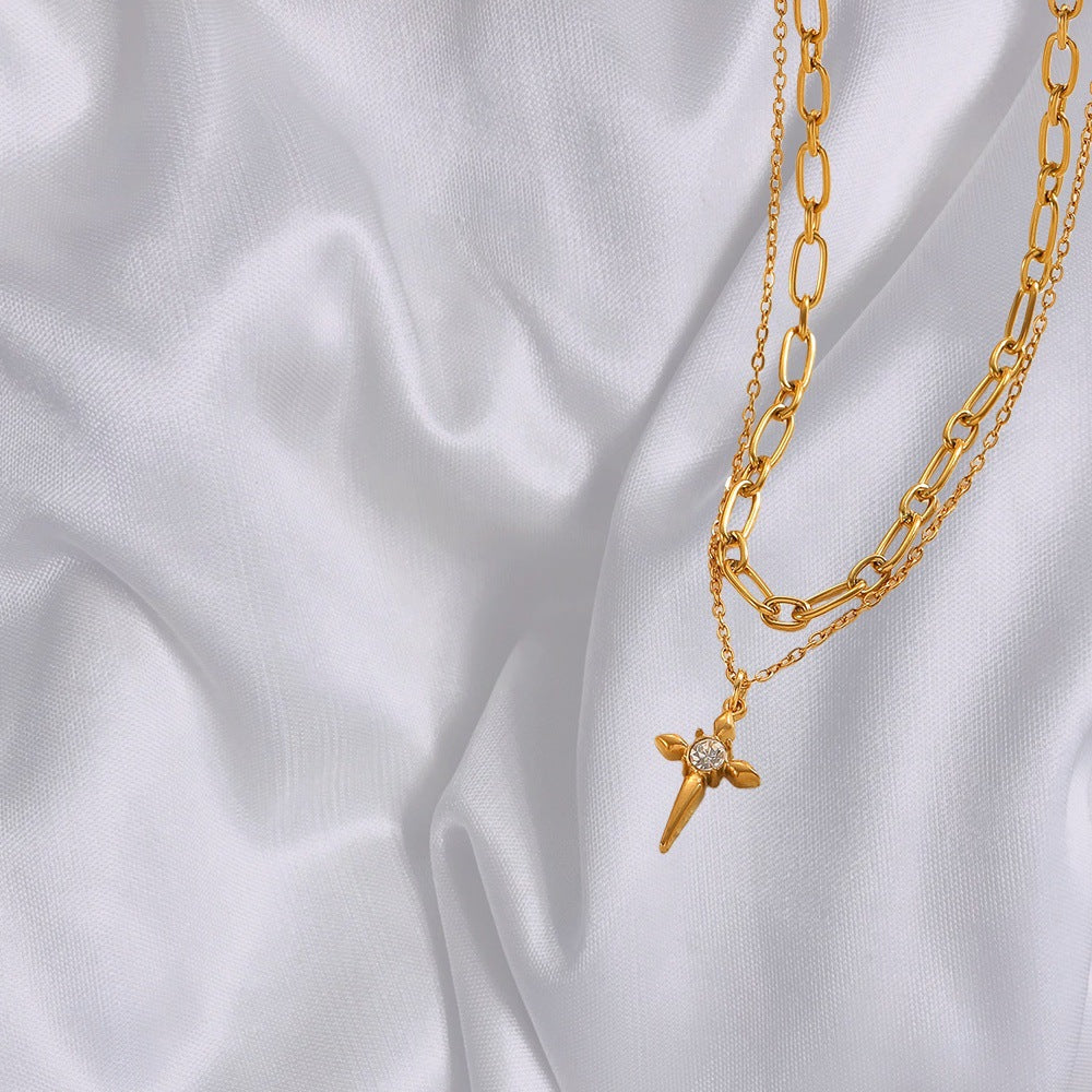 Wholesale Stainless steel cross multi-layered pendant necklace