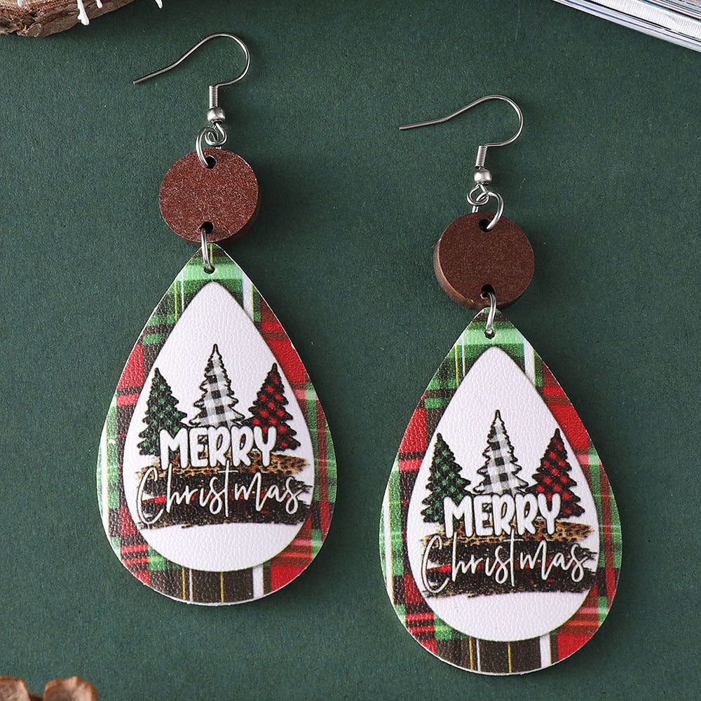 Wholesale Christmas Leopard Plaid Water Drop ing Pendant Earrings