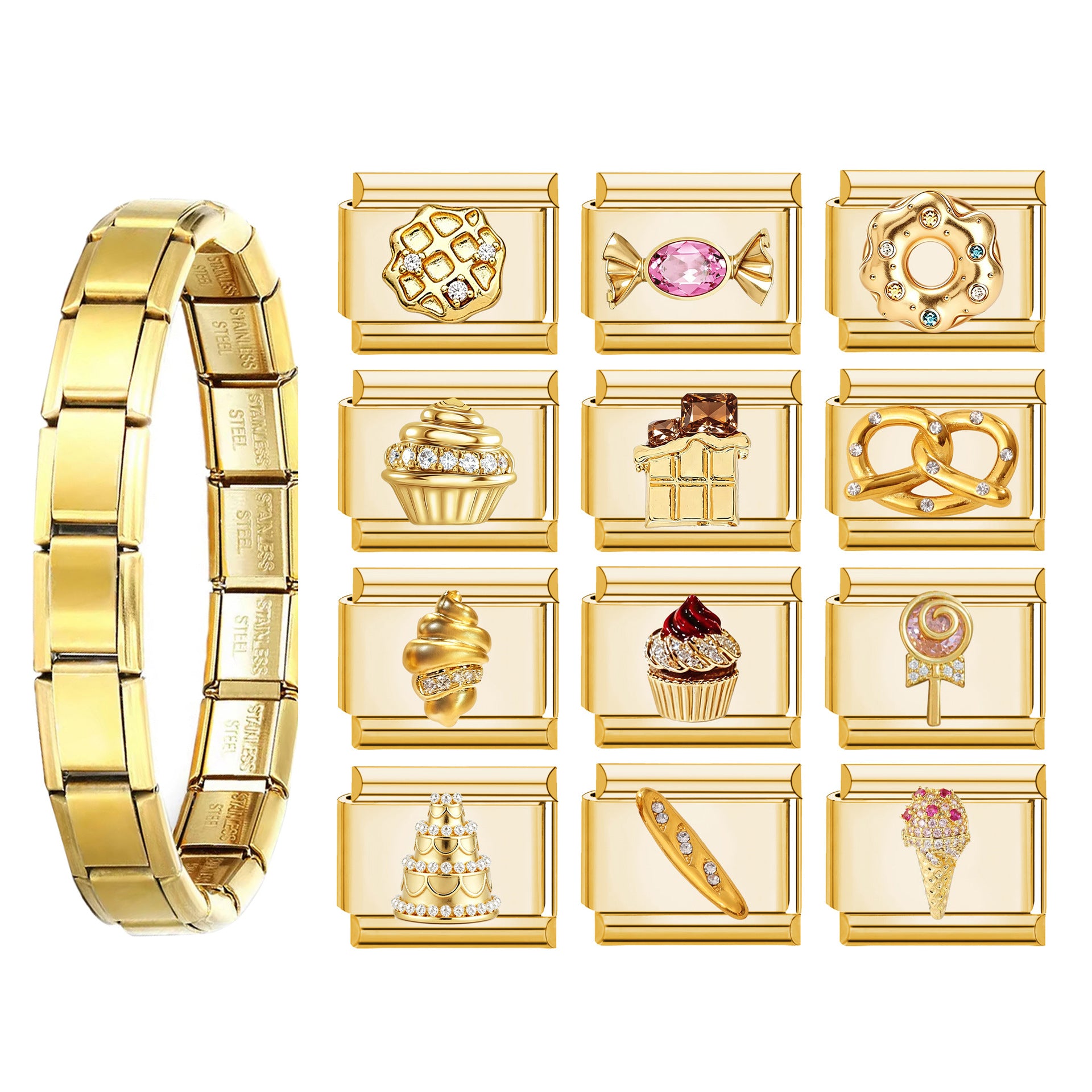 Wholesale Gold Tone Modular DIY Bracelet Stainless Steel Detachable Elastic Trendy Jewelry Accessory For Party Gift