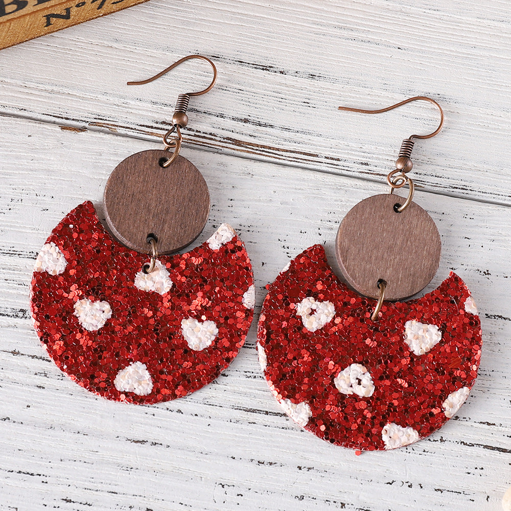 Wholesale Leather Valentine' s Day heart-shaped sequin earrings