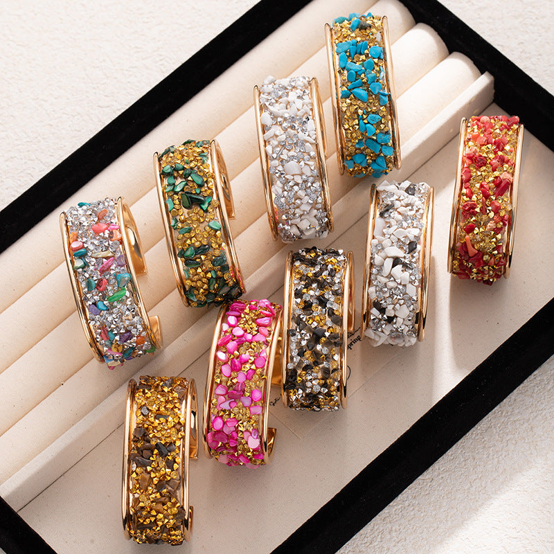 Wholesale European Style Color Gravel Open Bracelet Sparkly Fashion Jewelry Accessory Gift