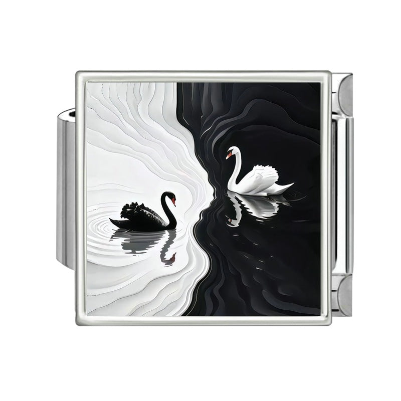 Wholesale Italian-Style Black and White Cat &  Star Patchwork Bracelet Stainless Steel DIY Jewelry Accessory