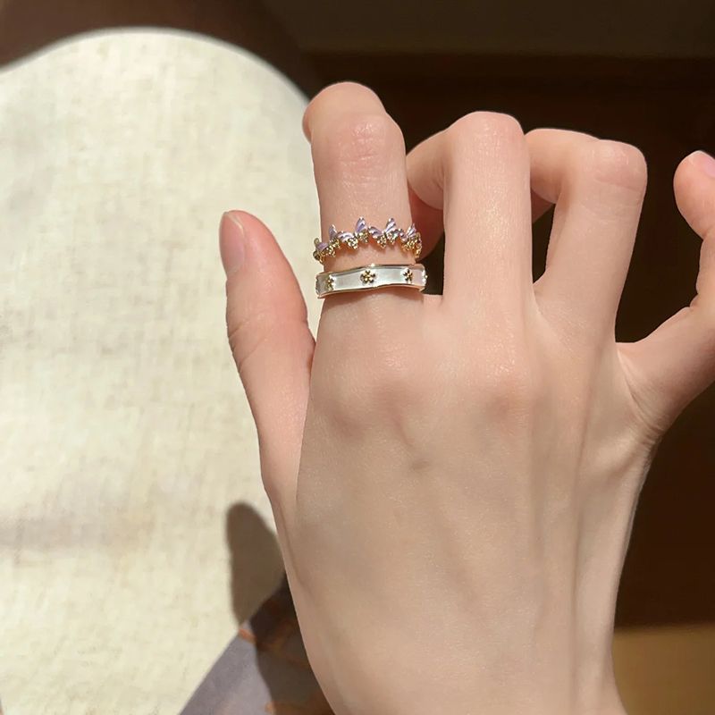 Wholesale Chinese Style Butterfly Flower 6 Piece Ring Set Alloy Electroplated Adjustable Rings For Women Stylish Everyday Wear Boutique Resale