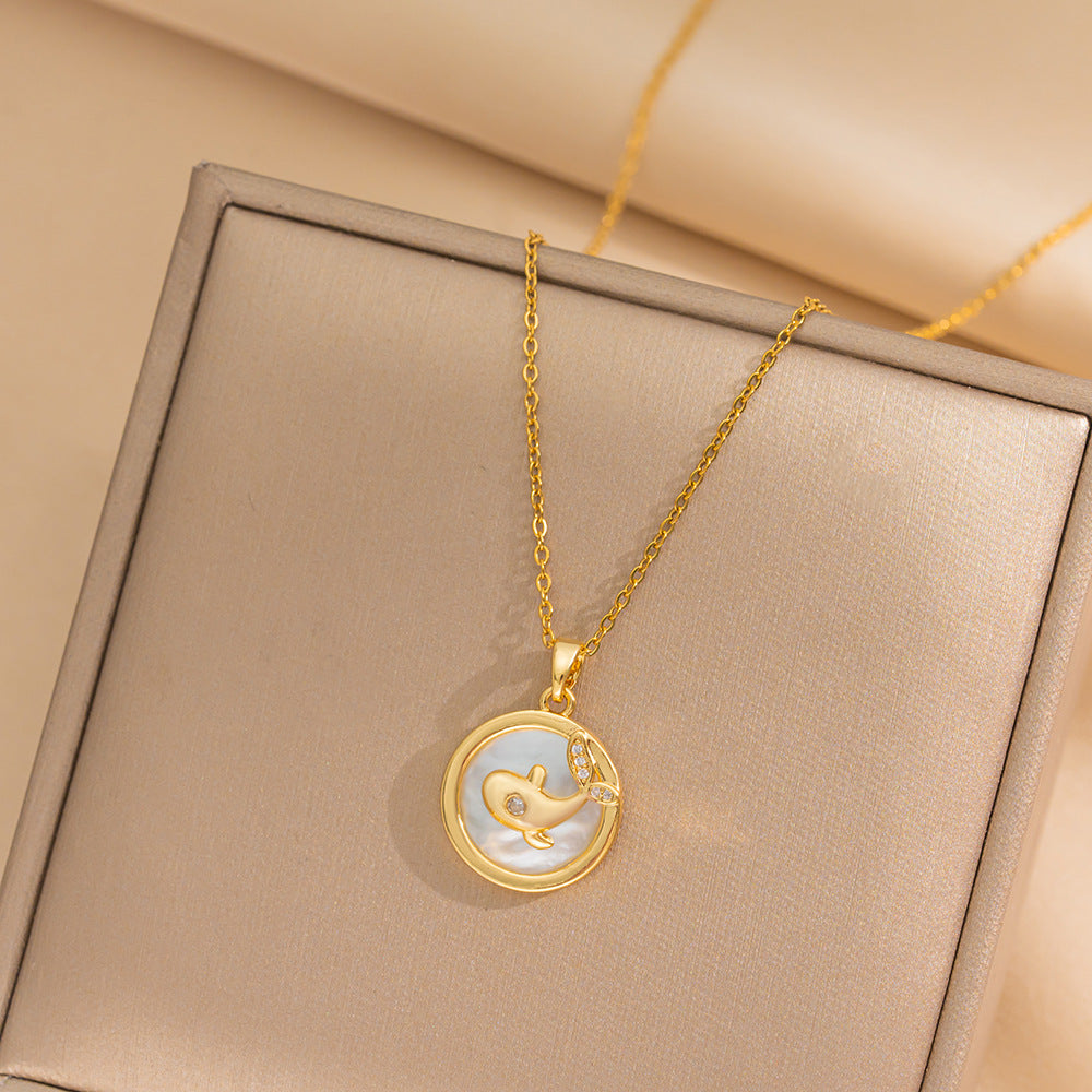 Wholesale Light Luxury Double-sided Shell Dolphin Flower Necklaces ACC-NE-OuBK001