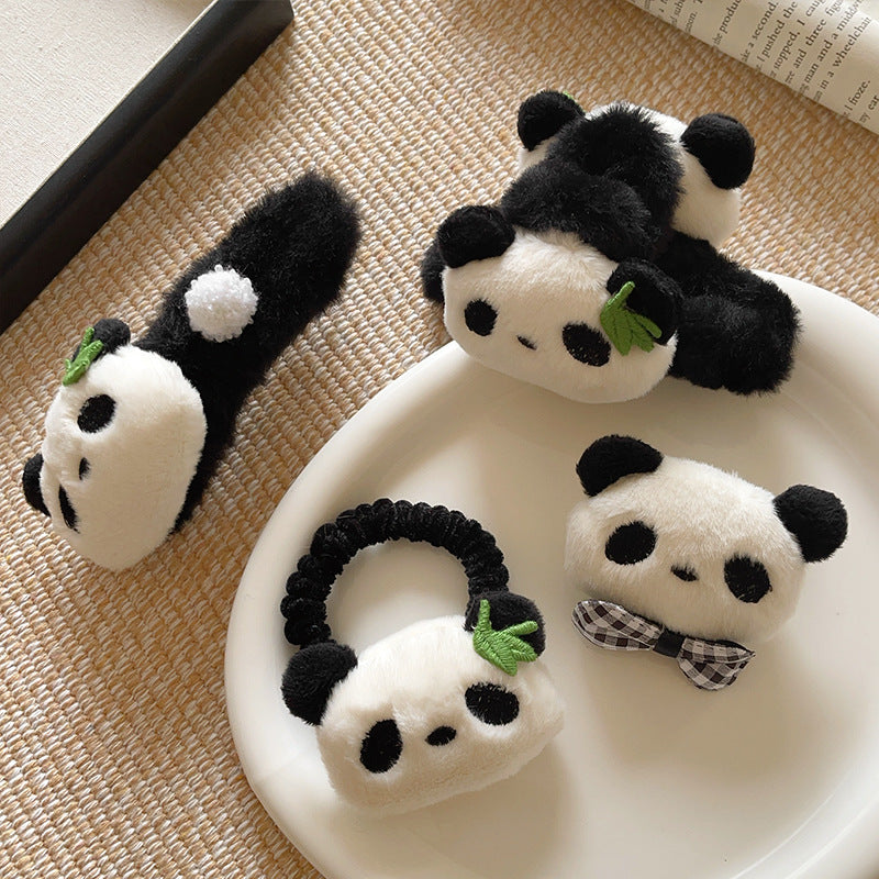 Wholesale Plush Panda Bear Hair Accessories Set For Women Cute Claw Clip Scrunchie Bow Everyday Styling Boutique Resale