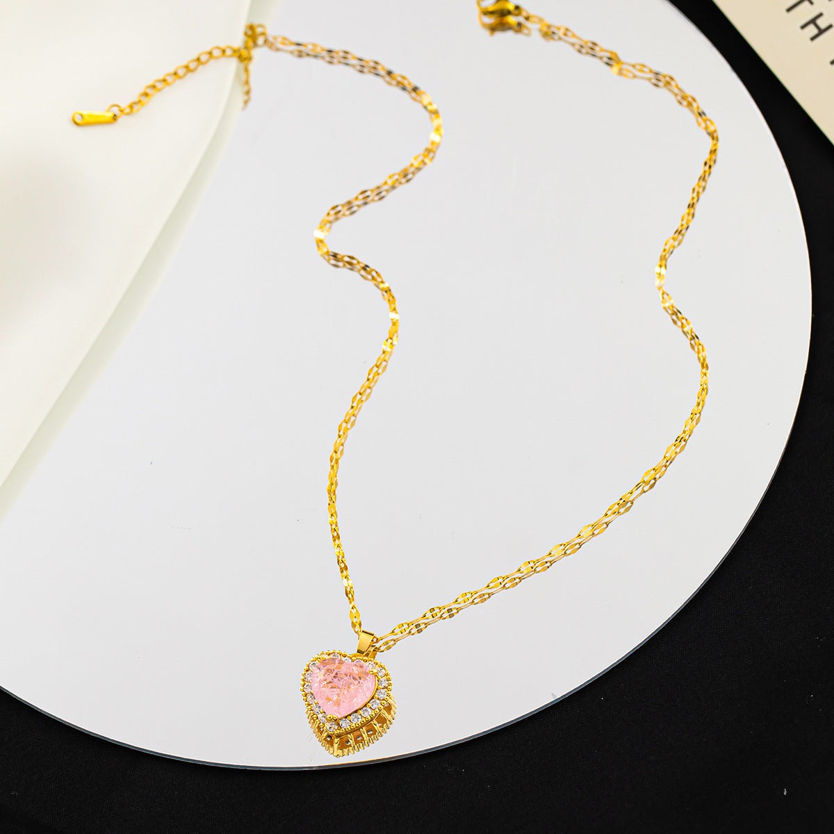 Wholesale Ice Stone Pink Diamond Light Luxury Copper Gold-plated Titanium Steel Necklace Luxury Necklaces ACC-NE-XuHao004
