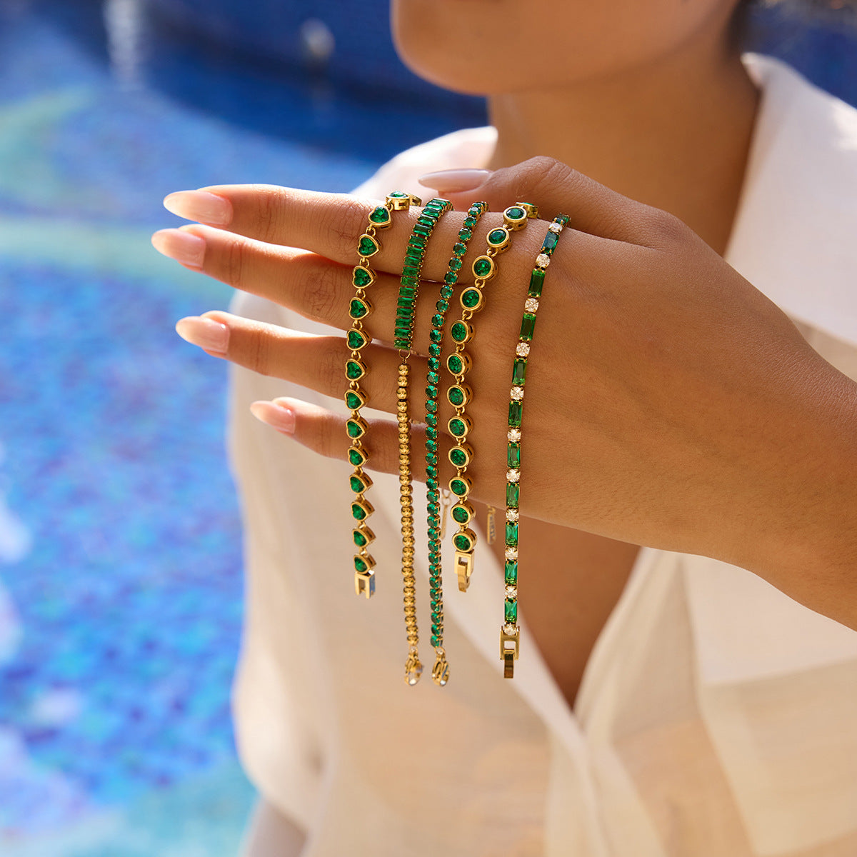 Wholesale 18K Gold Stainless Steel Square Green Zircon Jewelry