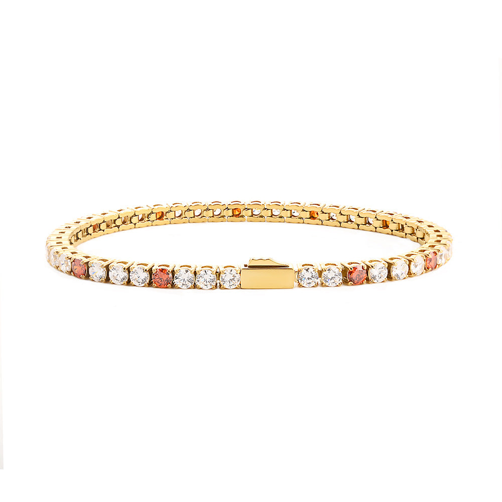 Wholesale Euro-American Hip-Hop Style Stainless Steel Cuban Chain with Red Zircon