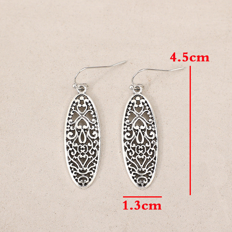 Wholesale Electroplated Alloy Bohemian Hollow Oval Retro Earrings Jewelry Accessory
