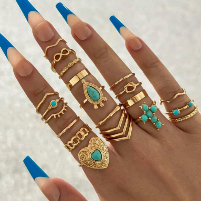 Wholesale Bohemian Ethnic Style Ring Set Zinc Alloy Electroplated Jewelry Accessory for Everyday Wear
