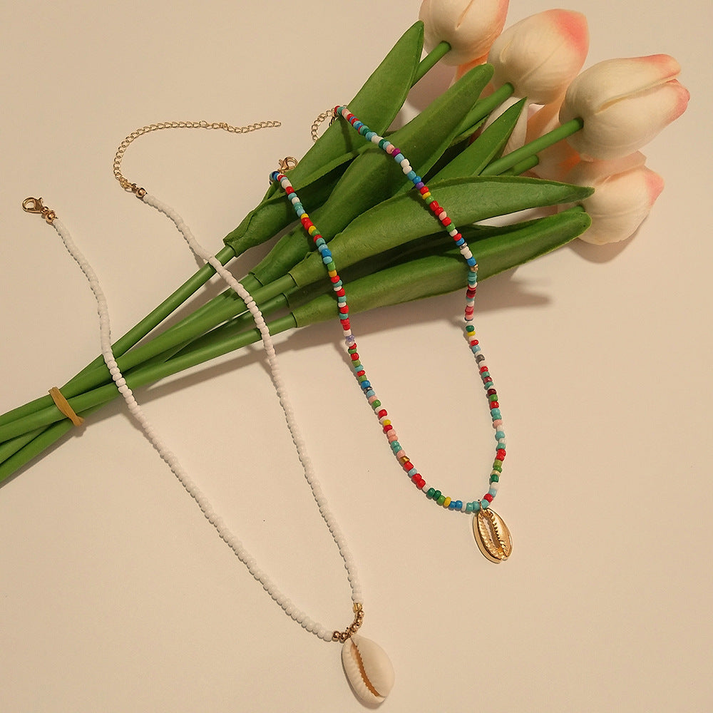 Wholesale Bohemian Colorful Rice Beads Shell Necklace Clavicle Chain Choker Necklaces ACC-NE-RongYan002