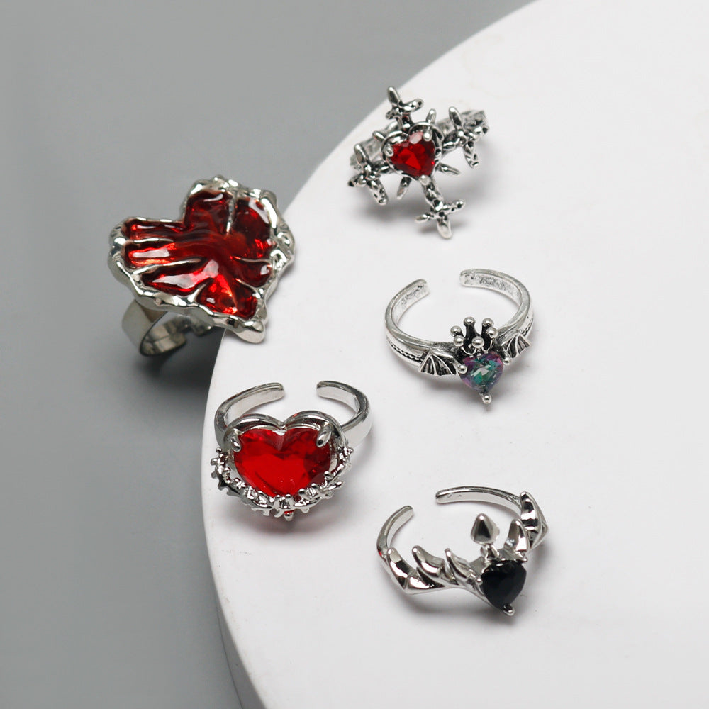 Wholesale Lava Heart Ring Angel Wings Love Cross Dark Gothic Open Rings ACC-RS-HX002