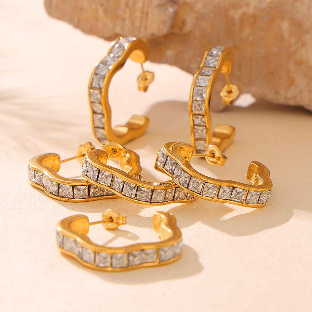 Wholesale Geometric Lace Inlaid Zirconia Stainless Steel Earrings ACC-ES-OMK005