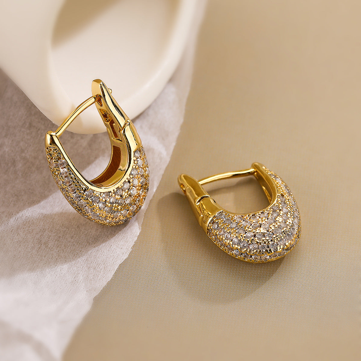 Wholesale Light Luxury 18K Gold Inlaid Zircon U-shaped Earrings ACC-ES-AoGu003